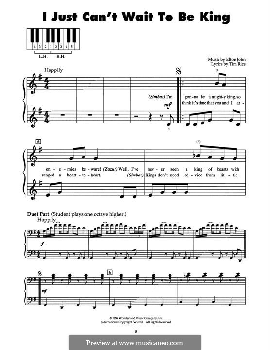 I Just Can't Wait To Be King (from The Lion King): Für Klavier by Elton John