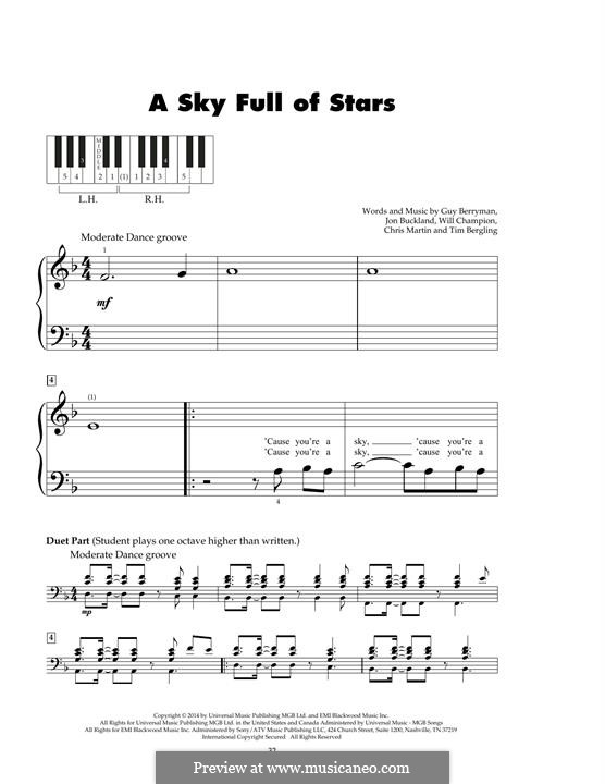 A Sky Full of Stars (Coldplay): Für Klavier by Chris Martin, Guy Berryman, Jonny Buckland, Avicii, Will Champion