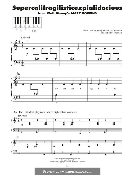 Supercalifragilisticexpialidocious (from Mary Poppins), for Piano: Für einen Interpreten by Richard M. Sherman, Robert B. Sherman