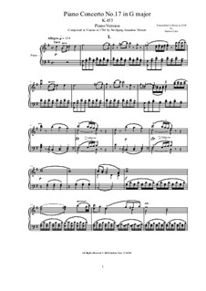 Konzert für Klavier und Orchester Nr.17 in G-Dur, K.453: Bearbeitung für Klavier by Wolfgang Amadeus Mozart