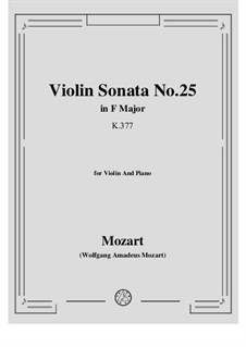 Sonate für Violine und Klavier Nr.25 in F-Dur, K.377: Partitur, Solostimme by Wolfgang Amadeus Mozart