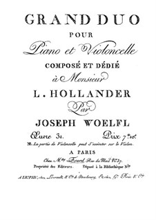 Grosse Duo für Klavier und Cello (oder Violine), Op.31: Klavierstimme by Joseph Wölfl