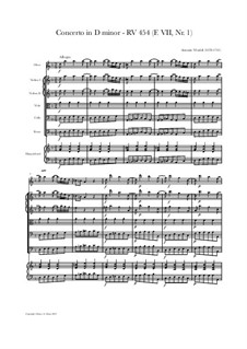 Concerto for Oboe and Strings in D Minor, RV 454: Score and parts by Antonio Vivaldi