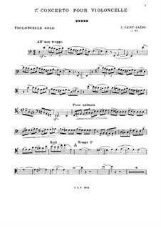 Konzert für Cello und Orchester Nr.1 in a-Moll, Op.33: Version für Cello und Klavier by Camille Saint-Saëns