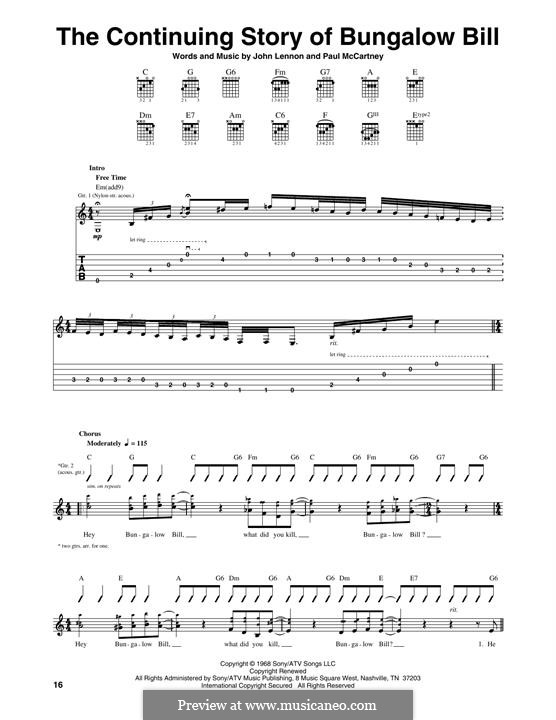 The Continuing Story of Bungalow Bill (The Beatles): Für Gitarre by John Lennon, Paul McCartney