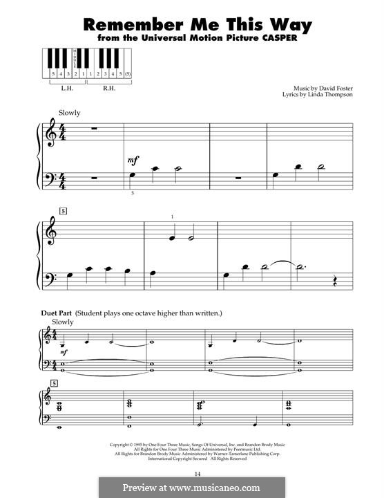 Remember Me This Way (Jordan Hill): Für Klavier by David Foster, Linda Thompson