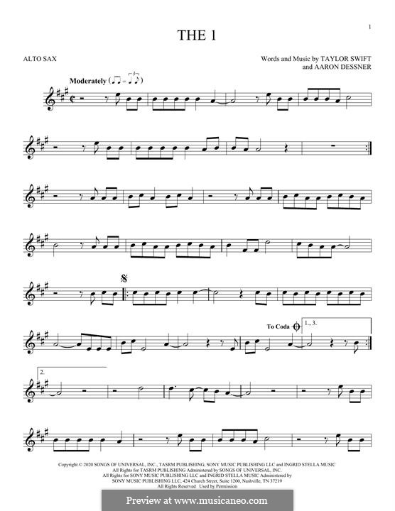 The 1 (Taylor Swift): Für Altsaxophon by Aaron Dessner