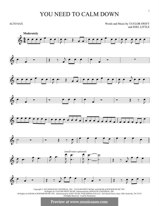 You Need To Calm Down (Taylor Swift): Für Altsaxophon by Taylor Swift, Joel Little