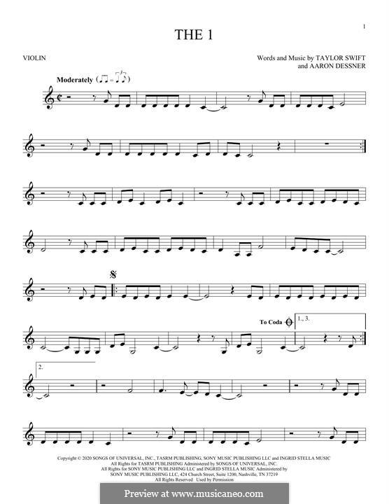 The 1 (Taylor Swift): Für Violine by Aaron Dessner