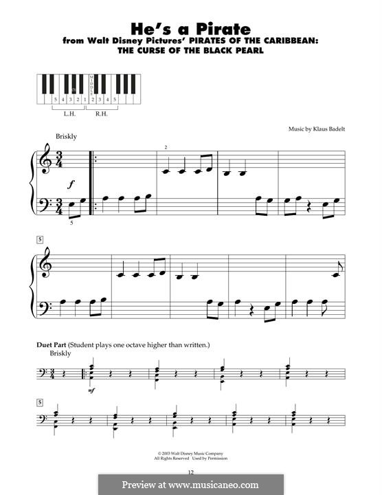 He's a Pirate (from Pirates of the Caribbean: The Curse of the Black Pearl): Für Klavier by Klaus Badelt