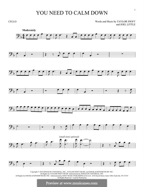 You Need To Calm Down (Taylor Swift): Für Cello by Taylor Swift, Joel Little