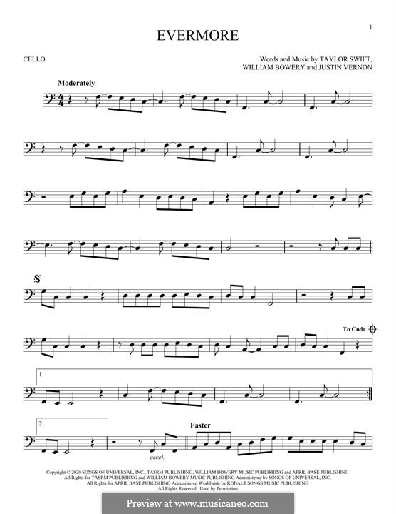 Evermore (feat. Bon Iver): Für Cello by Justin Vernon, Taylor Swift, William Bowery