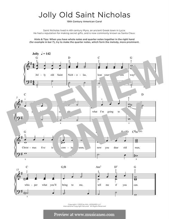 Jolly Old St. Nicholas: Für Klavier by folklore