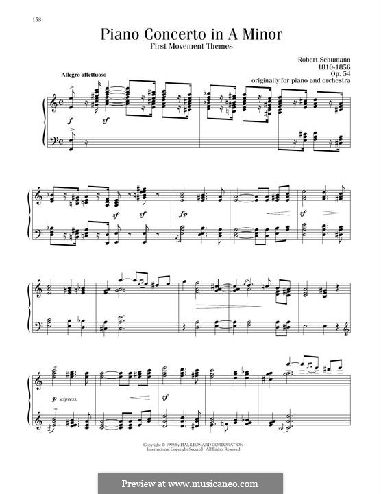 Konzert für Klavier und Orchester in a-Moll, Op.54: Movement I, Themes, for piano by Robert Schumann
