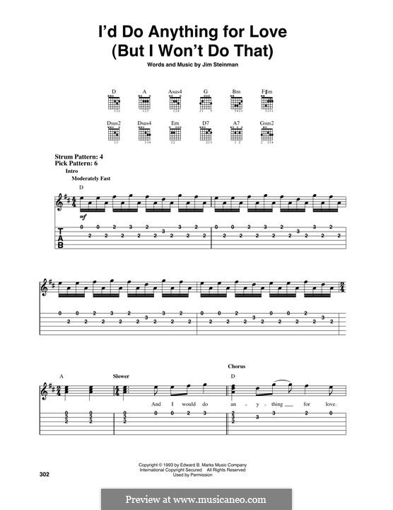 I'd Do Anything for Love (But I Won't Do That): Für Gitarre mit Tabulatur by Jim Steinman