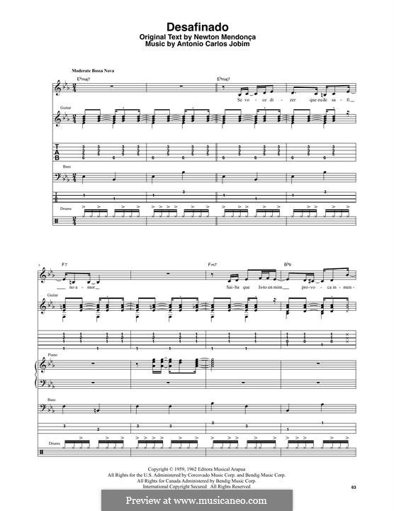 Desafinado (Slightly Out of Tune): Transcibed score by Antonio Carlos Jobim