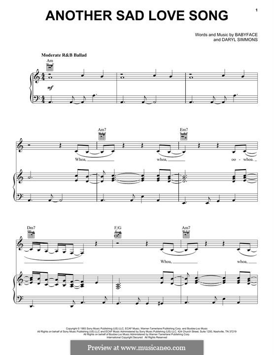 Another Sad Love Song (Toni Braxton): Für Stimme und Klavier (oder Gitarre) by Kenneth 'Babyface' Edmonds