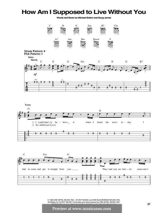How am I Supposed to Live without You (Michael Bolton): Für Gitarre mit Tabulatur by Doug James