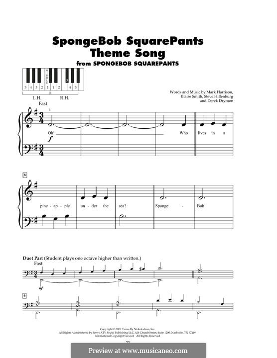SpongeBob SquarePants Theme Song: Für Klavier by Blaise Smith, Derek Drymon, Mark Harrison, Steve Hillenburg