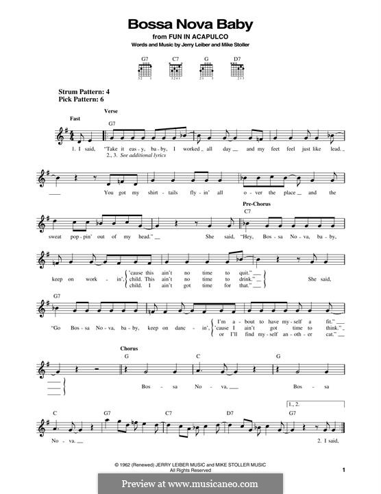 Bossa Nova Baby (Elvis Presley): Für Gitarre by Jerry Leiber, Mike Stoller
