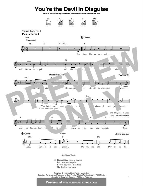 (You're The) Devil in Disguise (Elvis Presley): Für Gitarre by Bernie Baum, Bill Giant, Florence Kaye