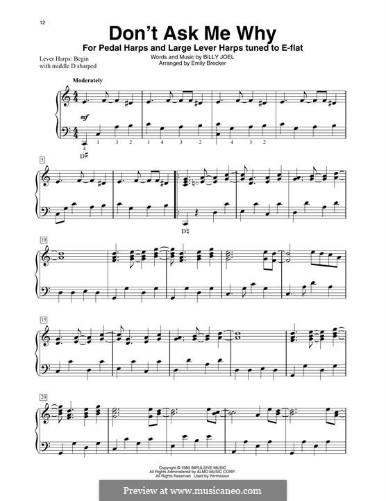 Don't Ask Me Why: For harp by Billy Joel