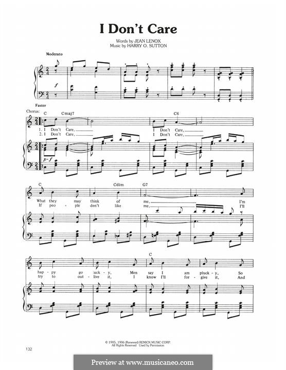 I don't Care: Für Stimme mit Klavier oder Gitarre (Judy Garland) by Harry O. Sutton