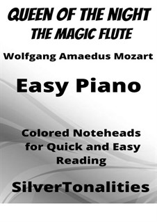 Der Hölle Rache kocht in meinem Herzen: For easy piano with colored notation by Wolfgang Amadeus Mozart