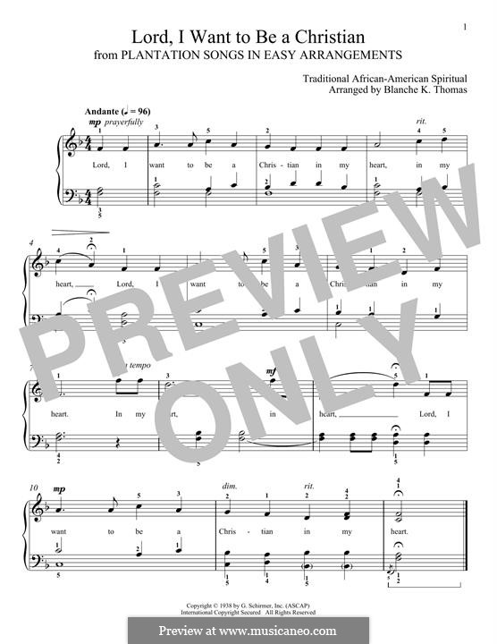 Lord, I Want to be a Christian: Für Klavier by folklore
