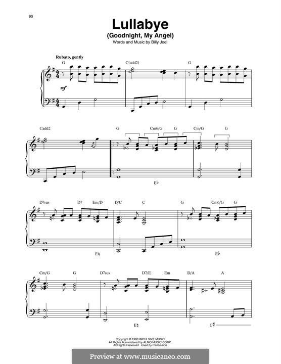 Lullabye (Goodnight, My Angel): For harp by Billy Joel