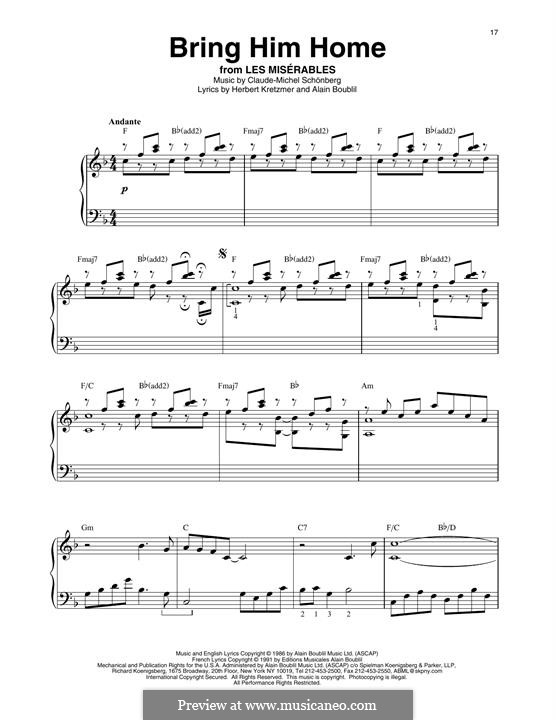 Bring Him Home: For harp by Claude-Michel Schönberg