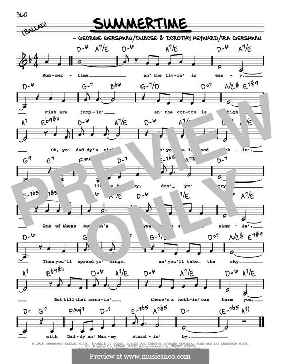 Summertime, vocal version: Low Voice by George Gershwin