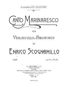 Canto Marinaresco für Cello und Klavier: Solostimme by Enrico Scognamillo