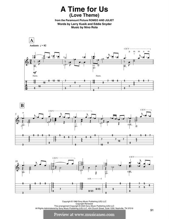 A Time for Us (Love Theme from Romeo and Juliet): Für Gitarre by Nino Rota