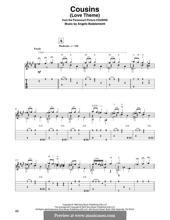 Cousins (Love Theme): Für Gitarre by Angelo Badalamenti