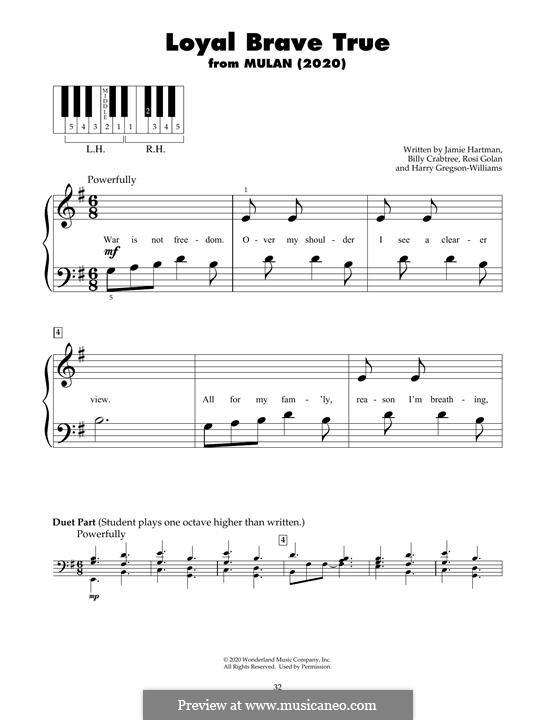 Loyal Brave True (from Mulan) Christina Aguilera: Für Klavier by Harry Gregson-Williams, Jamie Hartman, Rosi Golan