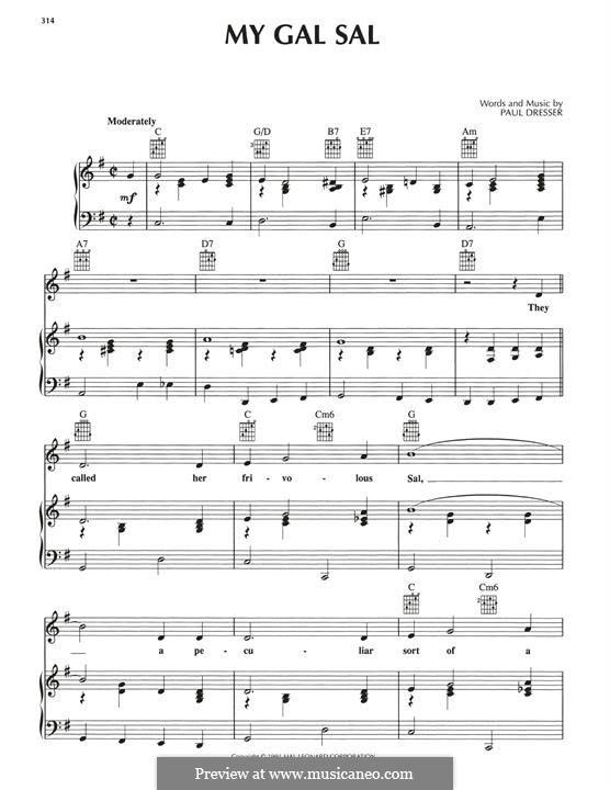 My gal Sal: Für Stimme und Klavier (oder Gitarre) by Paul Dresser