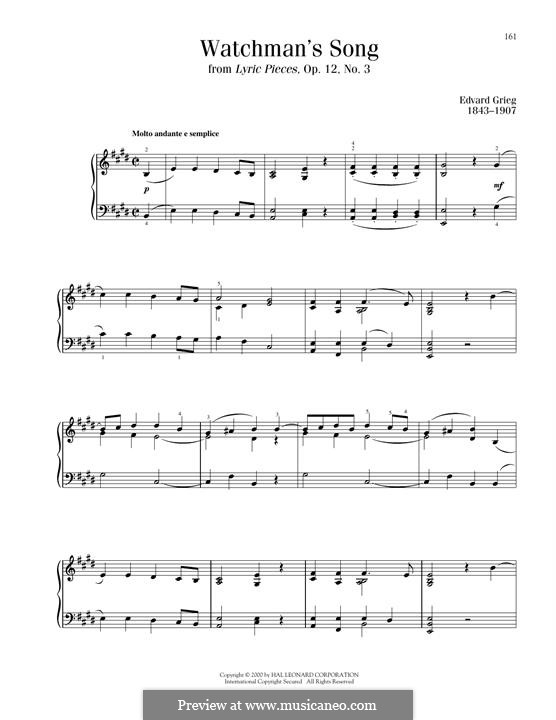 Lyrische Stücke, Op.12: No.3 Watchman's Song by Edvard Grieg