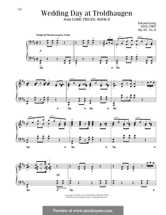 Lyrische Stücke, Op.65: No.6 Wedding Day at Troldhaugen, for piano by Edvard Grieg