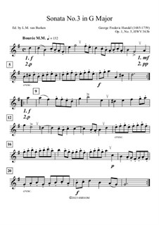 Sonate für Flöte und Cembalo in G-Dur, HWV 363b Op.1 No.5: Bourée, for flute and piano by Georg Friedrich Händel