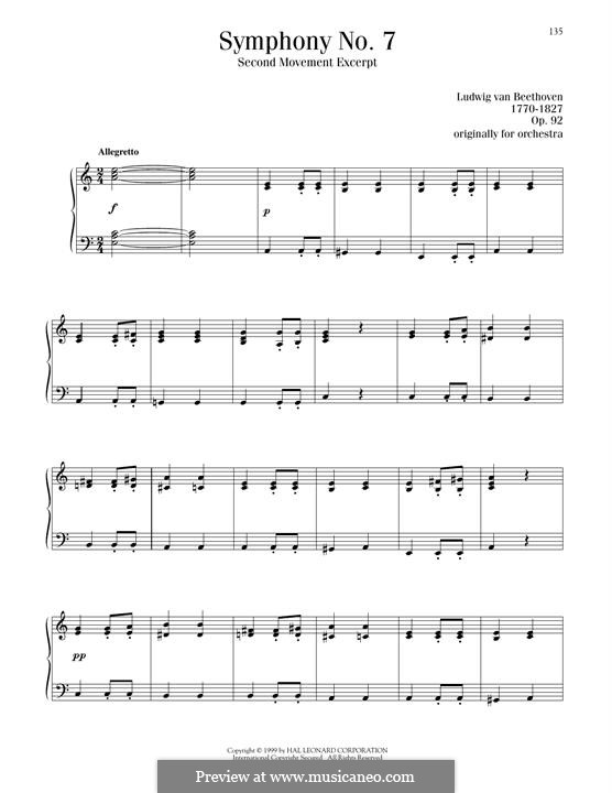 Movement II (Printable scores): Theme. Version for piano by Ludwig van Beethoven