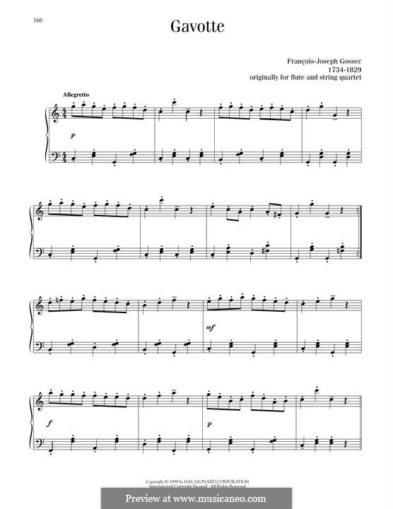 Gavotte in D-Dur: Für Klavier by François Joseph Gossec