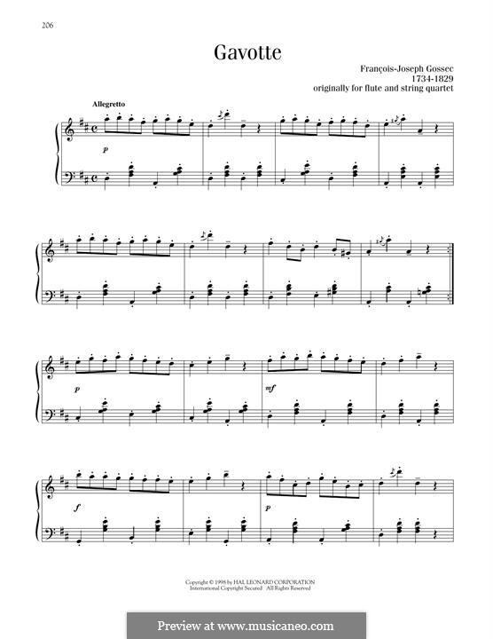 Gavotte in D-Dur: Für Klavier by François Joseph Gossec