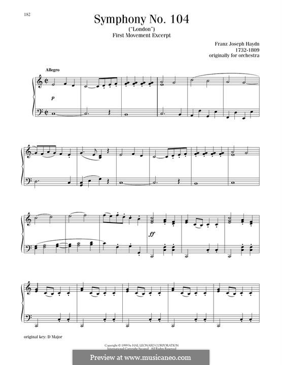 Sinfonie Nr.104 in D-Dur 'London', Hob.I/104: Movement I, excerpt, for piano by Joseph Haydn