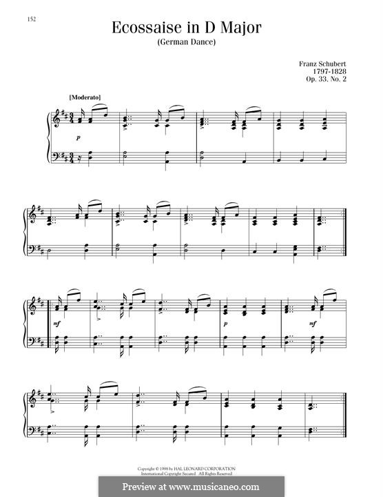Sechzehn deutsche Tänze und zwei Ecossaises, D.783 Op.33: Ecossaise No.2 by Franz Schubert