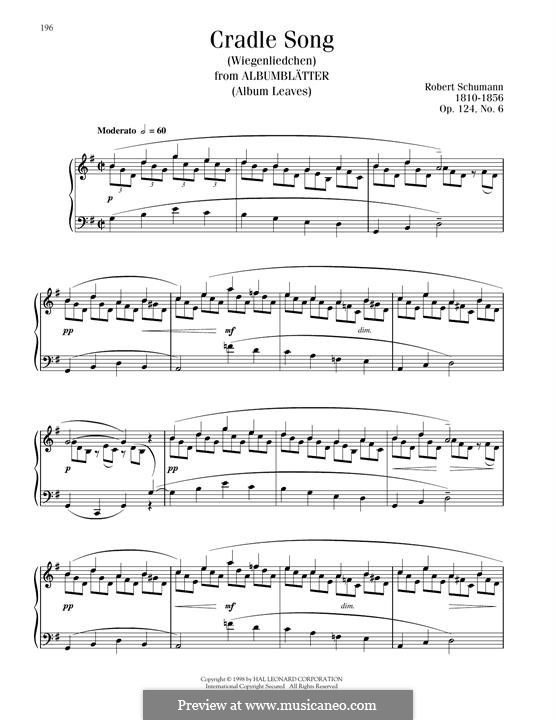 Albumblätter, Op.124: No.6 Wiegenliedchen (Little Lullaby) by Robert Schumann