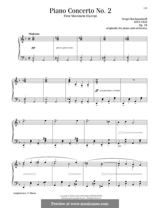 Klavierkonzert Nr.2 in c-Moll, Op.18: Movement I (excerpt), for piano by Sergei Rachmaninoff
