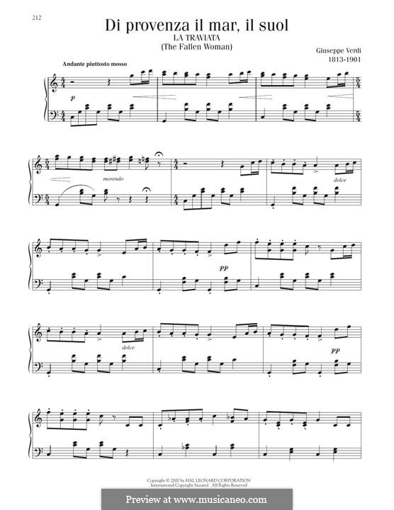 Di provenza il mar: Für Klavier by Giuseppe Verdi