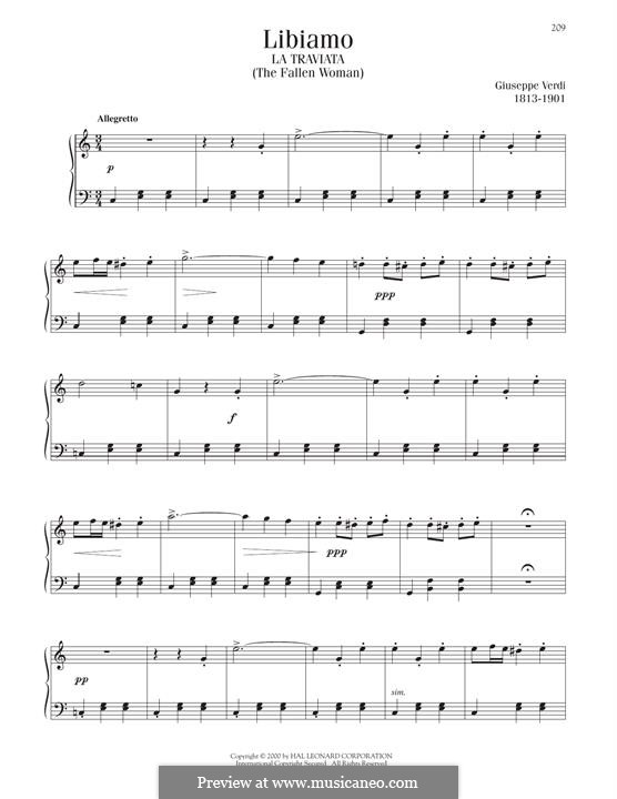 Libiamo ne'lieti calici (Brindisi): Für Klavier by Giuseppe Verdi