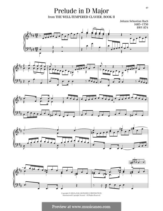 Präludium und Fuge Nr.5 in D-Dur, BWV 874: Präludium by Johann Sebastian Bach